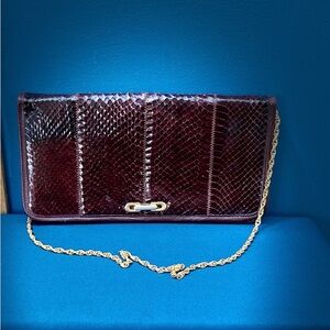 Vintage Joseph Burgundy Snake Print Clutch